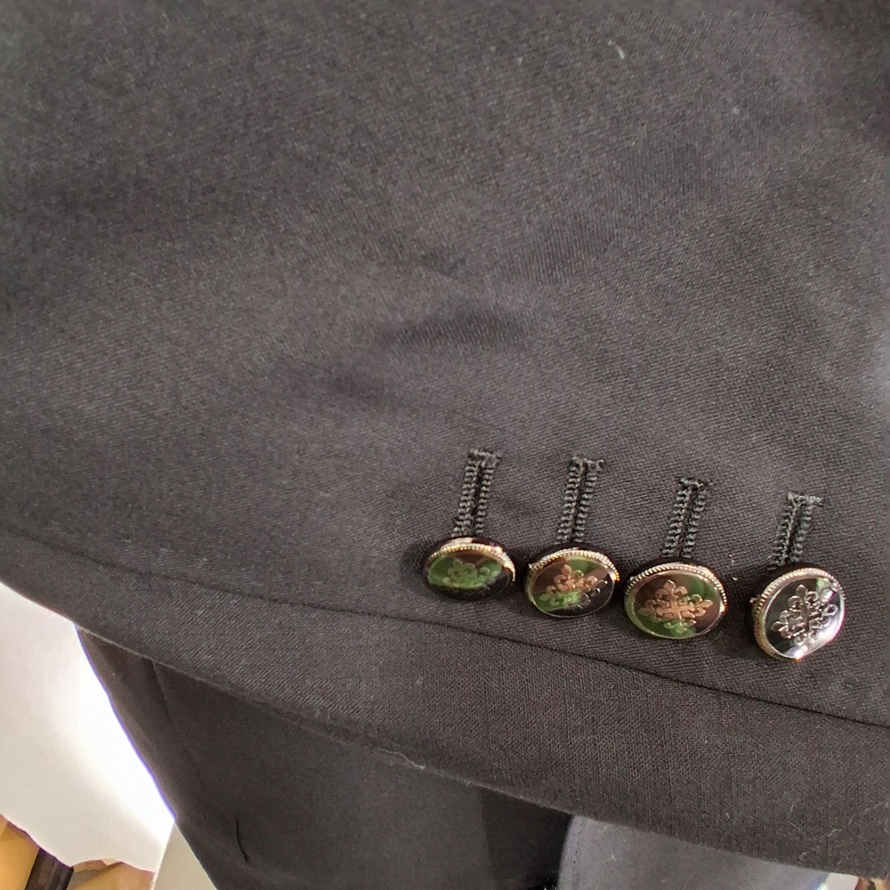 Moda Domani Blazer Mens 44S Solid Black Classic Custom Ornate Crest Buttons - Picture 3 of 8